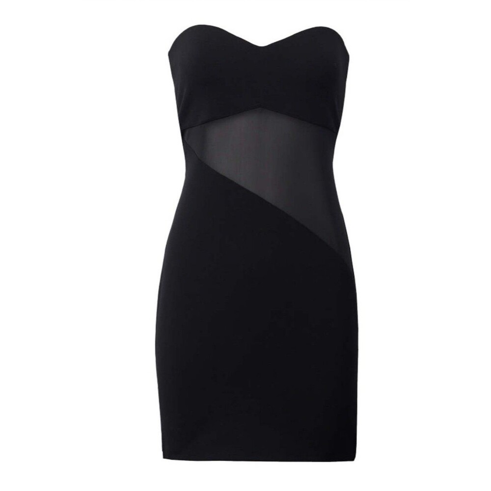 NWT Victor Glemaud Seath Black Mini Dress Strapless Ponte Sheer Panel. Size S